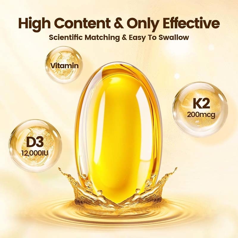 OEM Absorción de calcio Salud de los huesos inmunitaria y del corazón Vitamina D3 K2 Aceite de coco Softgels