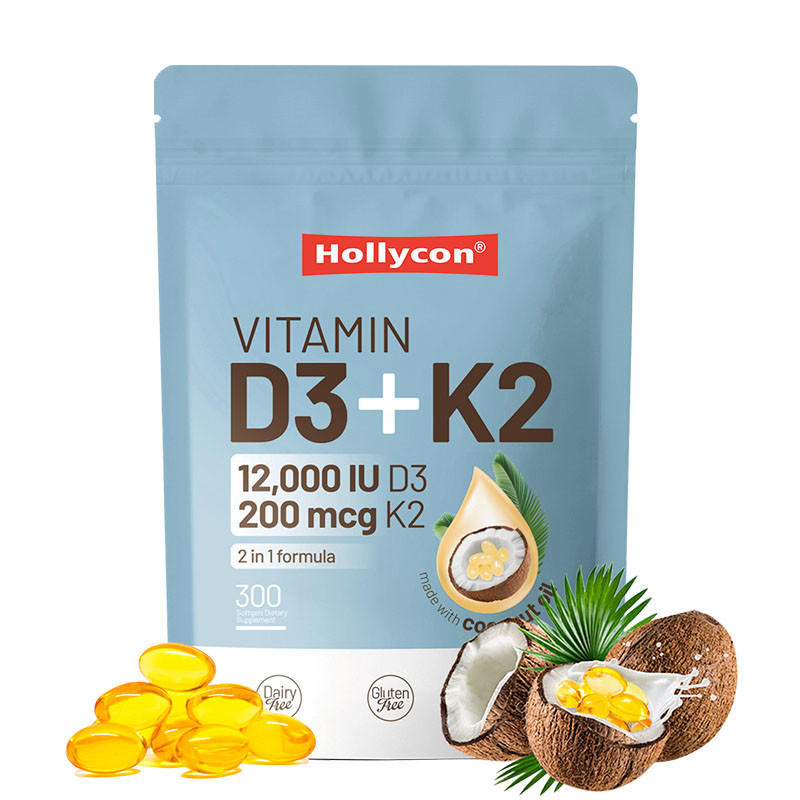 OEM Absorción de calcio Salud de los huesos inmunitaria y del corazón Vitamina D3 K2 Aceite de coco Softgels