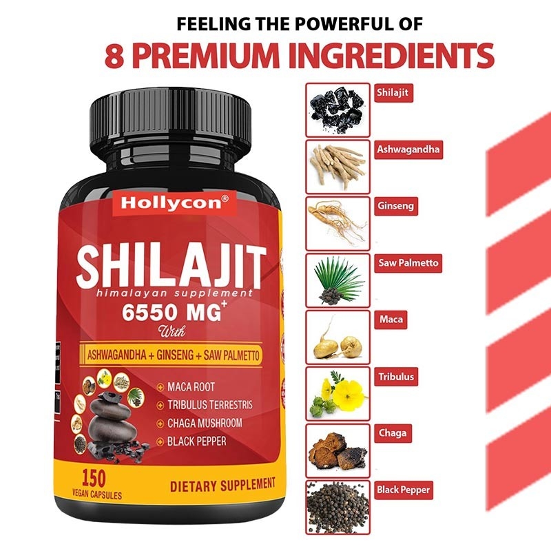 Suplemento de Shilajit del Himalaya Energía y apoyo inmunológico Combinado Ashwagandha Ginseng Saw Palmetto Maca