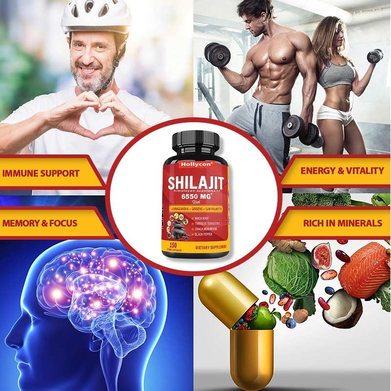 Suplemento de Shilajit del Himalaya Energía y apoyo inmunológico Combinado Ashwagandha Ginseng Saw Palmetto Maca
