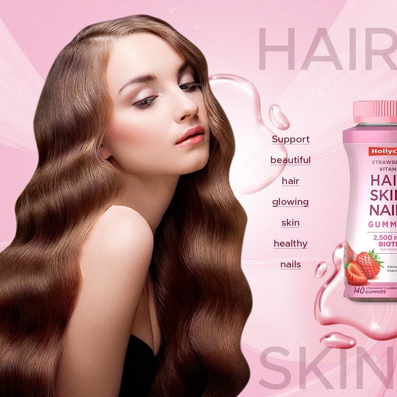Cabello piel y uñas vitaminas gomas con biotina que apoyan la salud inmune sabor a fresa