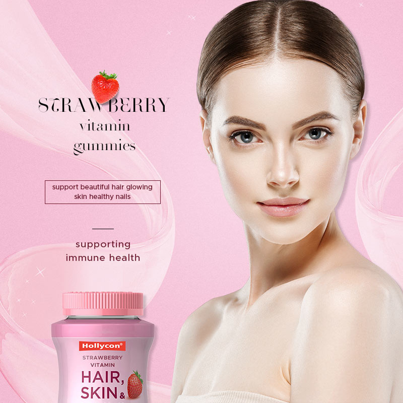 Cabello piel y uñas vitaminas gomas con biotina que apoyan la salud inmune sabor a fresa