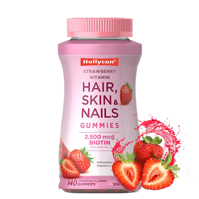 Cabello piel y uñas vitaminas gomas con biotina que apoyan la salud inmune sabor a fresa