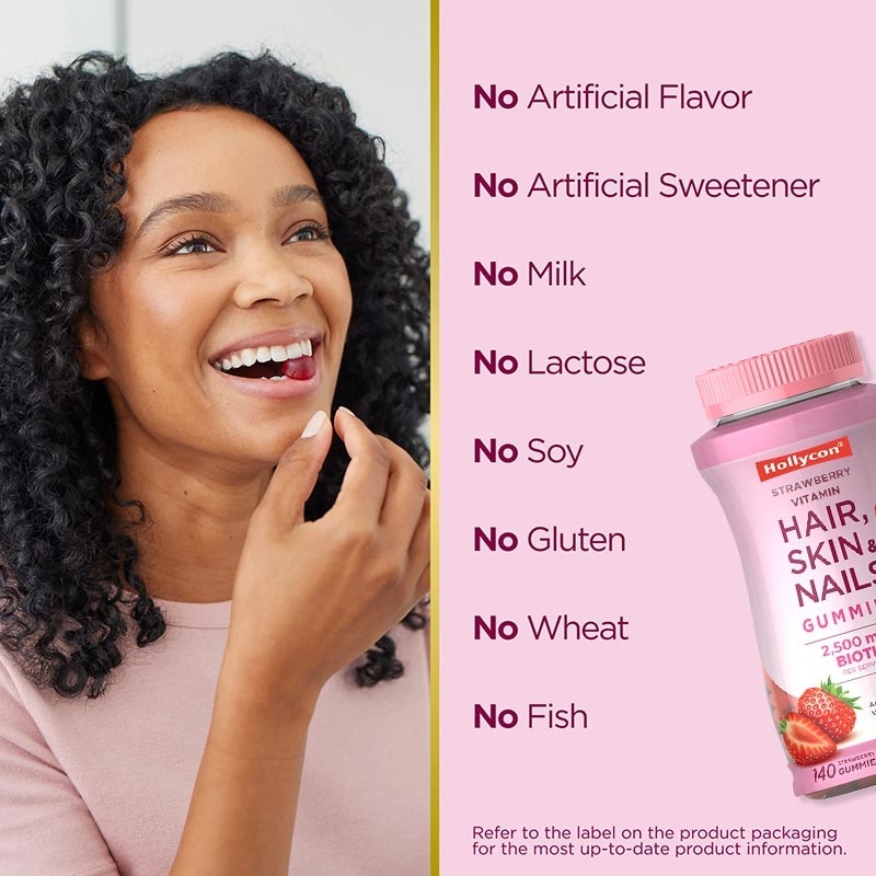 Cabello piel y uñas vitaminas gomas con biotina que apoyan la salud inmune sabor a fresa