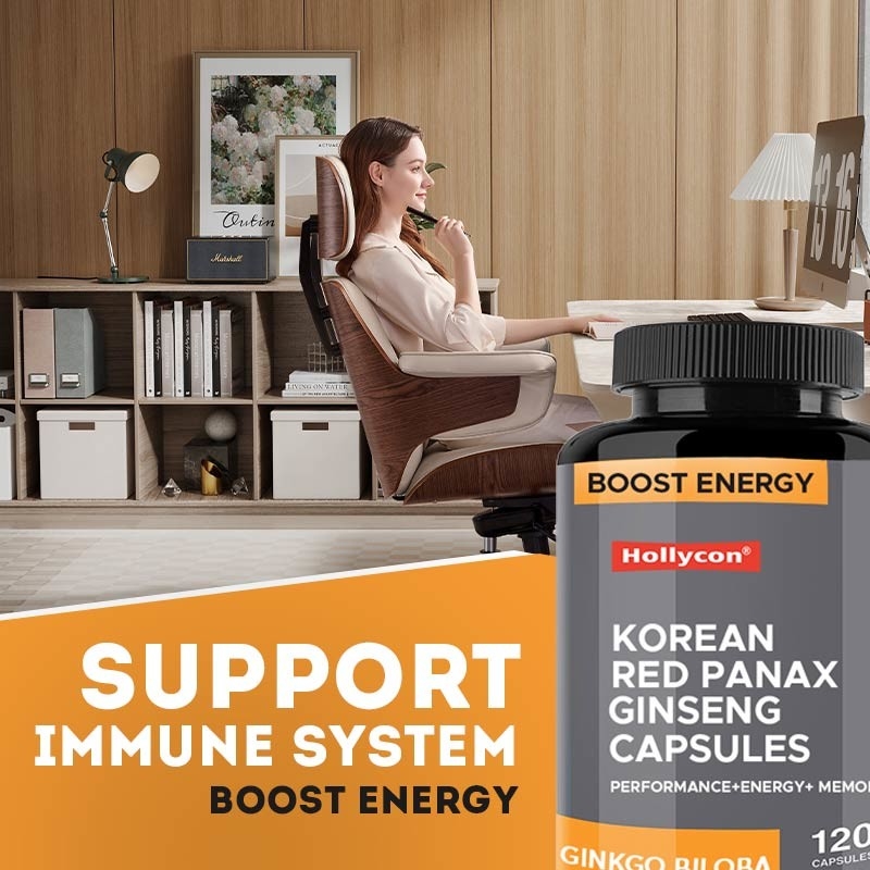 OEM Coreano Rojo Panax Ginseng Cápsulas Ginkgo Biloba Aumentar la energía Concentrar la memoria para hombres y mujeres