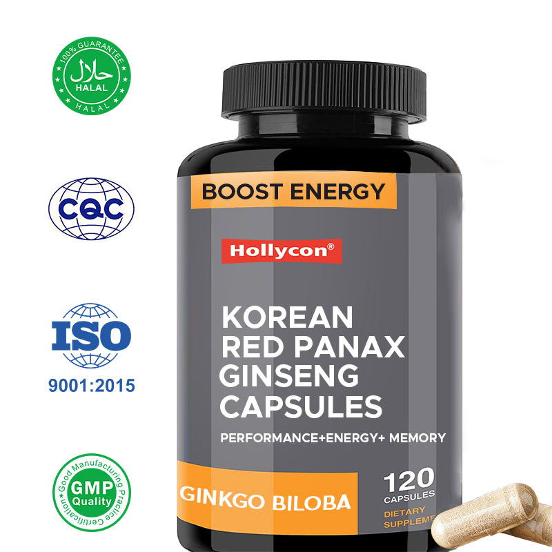 OEM Coreano Rojo Panax Ginseng Cápsulas Ginkgo Biloba Aumentar la energía Concentrar la memoria para hombres y mujeres