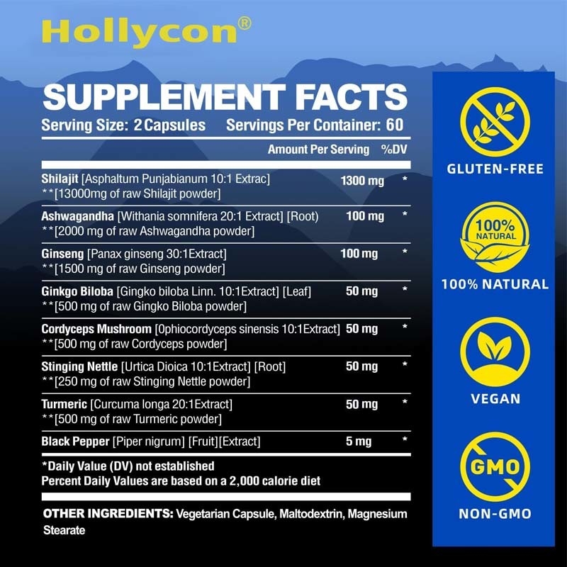 Shilajit cápsulas 85+ minerales de rastreo energía y apoyo inmunológico para hombres y mujeres