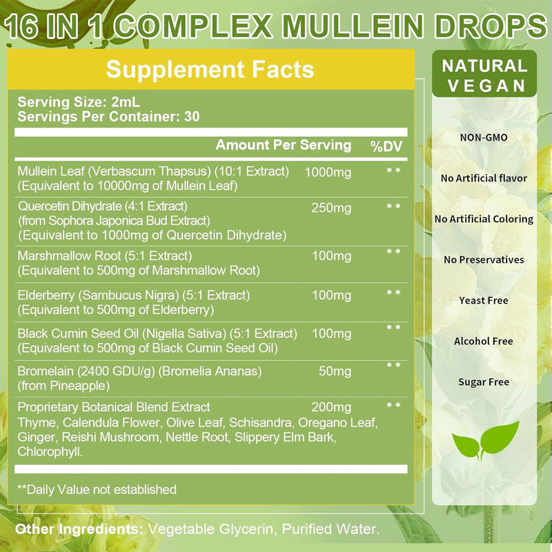 Gotas de muleta para pulmones Desintoxicación limpieza Vegana Extracto de hoja de muleta para adultos