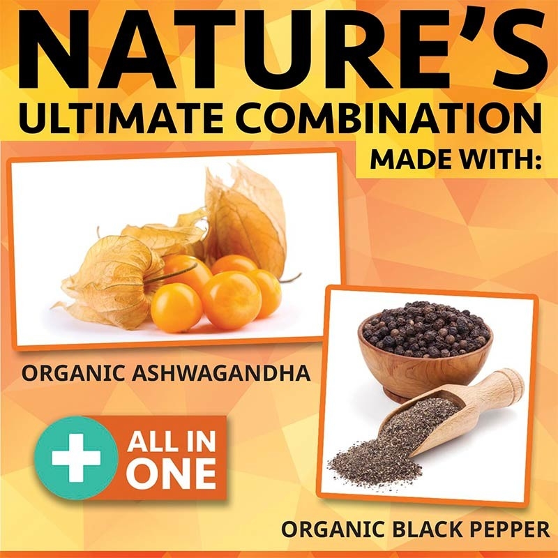 Las cápsulas de ashwagandha orgánicas con pimienta negra ayudan a aliviar el estrés, caer en el sueño y combatir la fatiga.