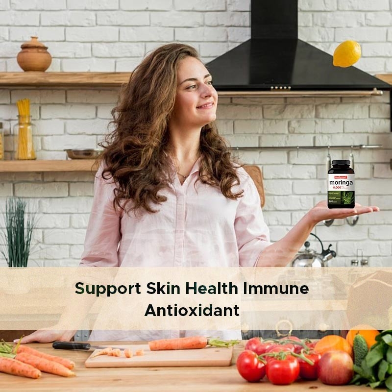 Polvo de hojas de moringa orgánica Suplemento de hojas de moringa extracto OEM Salud de la piel Antioxidante inmune