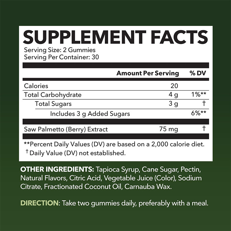 Saw Palmetto Gummies para la salud del cuero cabelludo 75 mg de extracto de Saw Palmetto para el apoyo del cabello