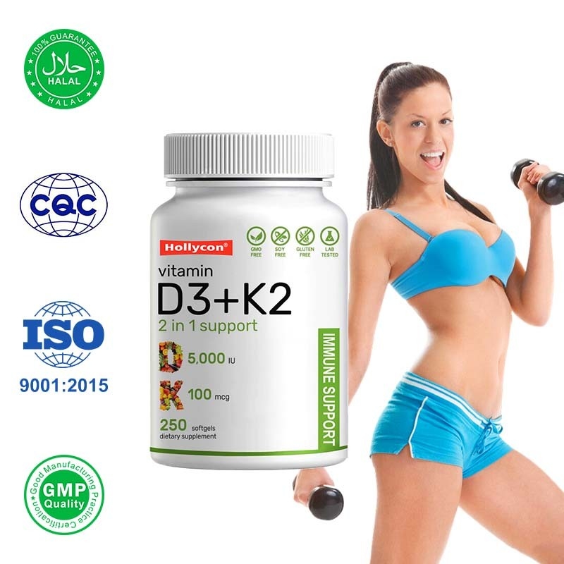 Vitamina D3 K2 Softgels para la salud inmune del corazón y los huesos con apoyo de calcio