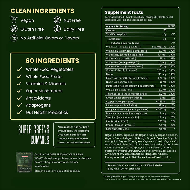 Goma de té verde Suplemento multivitamínico de espirulina Mejorar la salud intestinal Apoyar la inmunidad