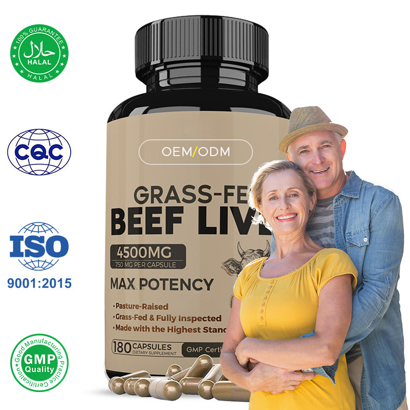Capsulas de hígado de res secas alimentadas con hierba para hombres y mujeres