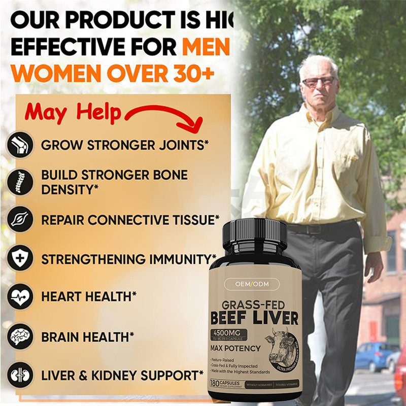 Capsulas de hígado de res secas alimentadas con hierba para hombres y mujeres