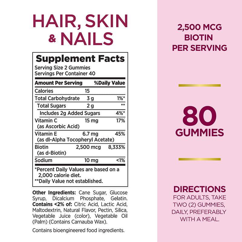 Cabello piel y uñas gomas para mujeres 2500mcg Biotina para el crecimiento del cabello
