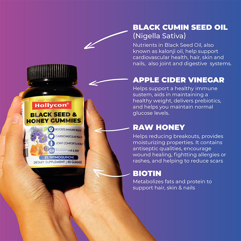 Aceite de semilla negra y gomas de miel extracto de aceite de semilla negra 200 mg para el apoyo inmunológico