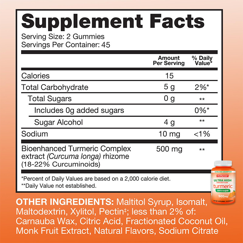 OEM Gummies de cúrcuma sin azúcar para el apoyo óseo Gummies de extracto complejo de cúrcuma