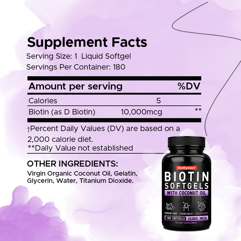 OEM Biotina Softgels para uñas fuertes Biotina con aceite de coco para el cabello Biotina Softgels