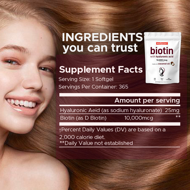 Suplemento de biotina 10.000 mcg Biotina Softgels para el cabello y la piel saludables Biotina Softgels