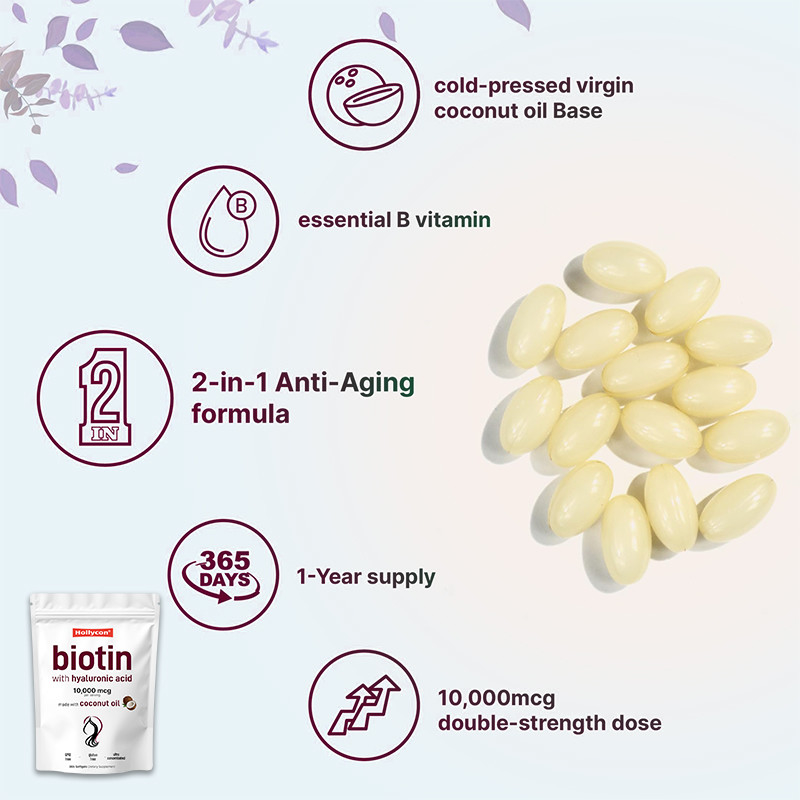 Suplemento de biotina 10.000 mcg Biotina Softgels para el cabello y la piel saludables Biotina Softgels