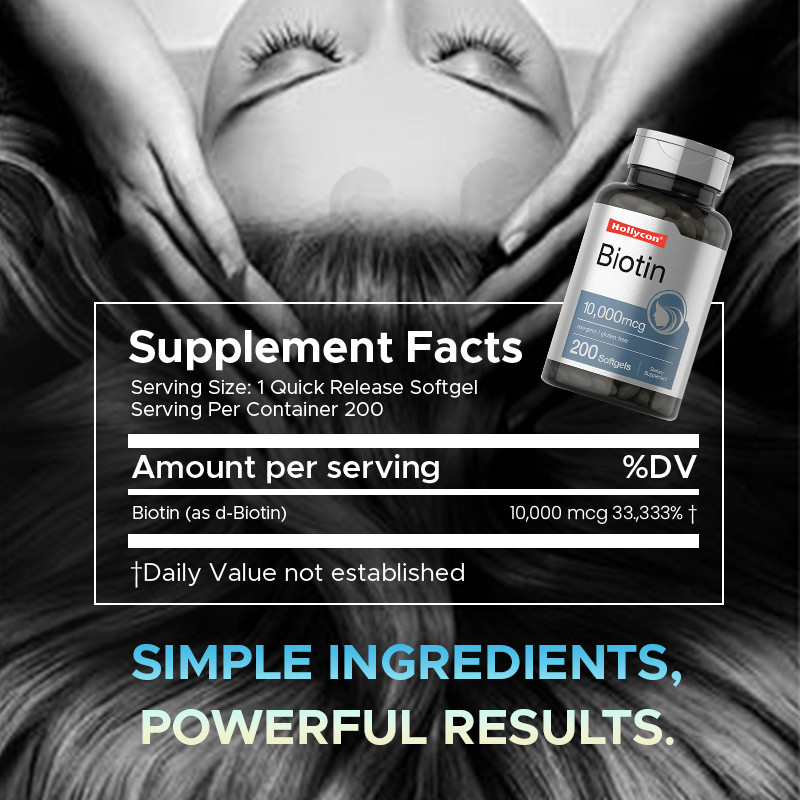 Suplemento de biotina para la salud del cabello 10.000 mcg Biotina Softgels para la salud del cabello y las uñas