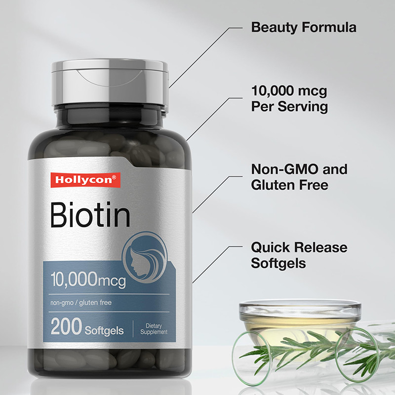 Suplemento de biotina para la salud del cabello 10.000 mcg Biotina Softgels para la salud del cabello y las uñas