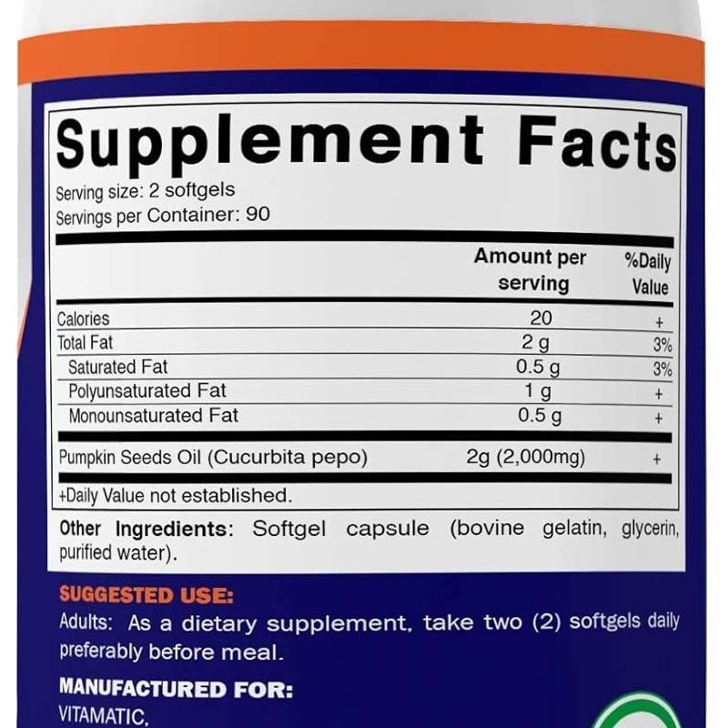 Aceite de semilla de calabaza para promover la salud del cuero cabelludo 2000 mg Aceite de semilla de calabaza