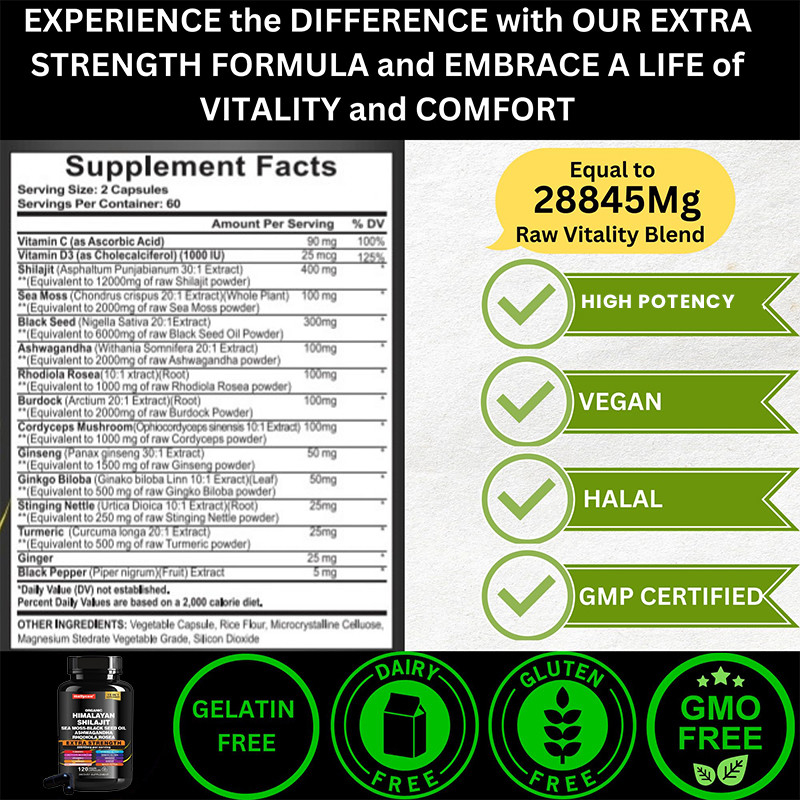 OEM cápsulas orgánicas de Shilajit del Himalaya puro para el apoyo inmunológico