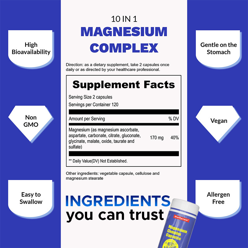 Suplemento de magnesio para el apoyo a la calma Cápsulas complejas de magnesio para el apoyo óseo