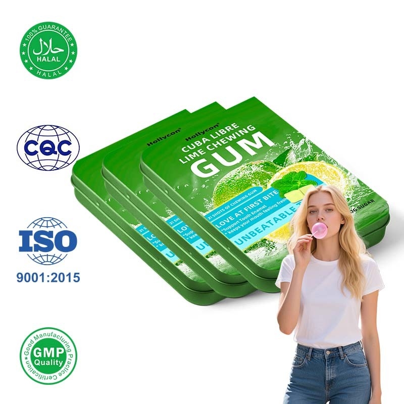 Etiqueta privada Mojito Cocktail sabor relleno goma de ron goma de estaño sin azúcar mojito goma de mascar limón para apoyo del esmalte dental