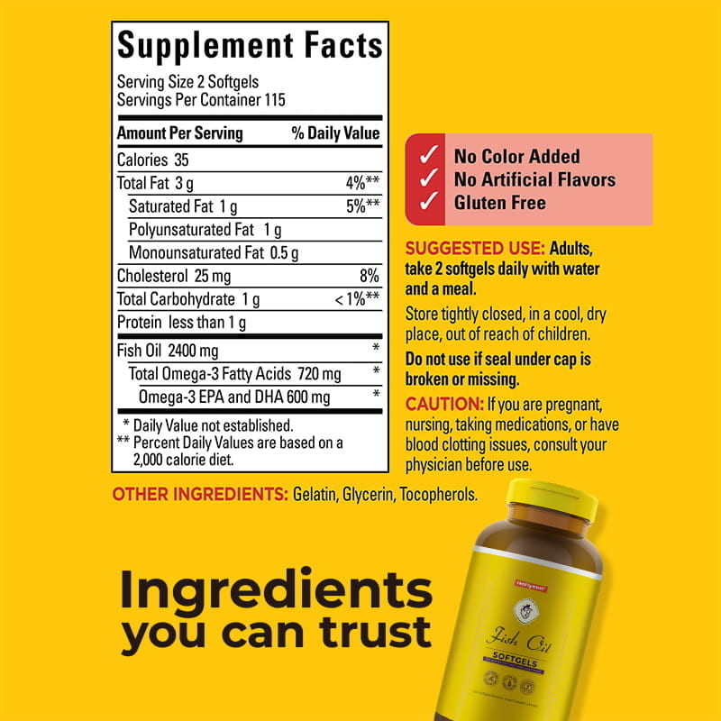Aceite de pescado Omega 3 Suplementos 1200 mg Softgels Omega 3 Aceite de pescado para apoyar el corazón sano 230 Softgels 115 Suministro diario