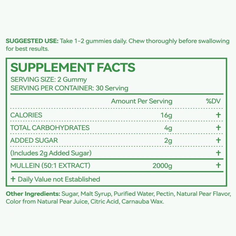 Extracto de hoja de gordolobo premium para pulmones 2000 mg Gomitas de gordolobo Detox pulmonar Apoyo respiratorio digestivo inmunológico