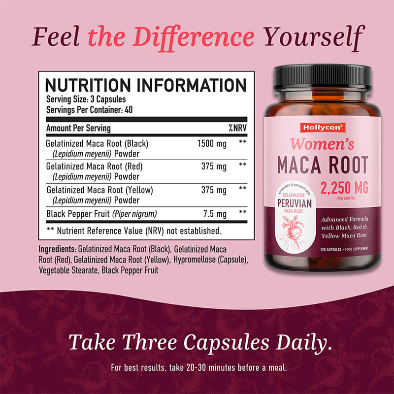 Suplementos de maca para mujeres píldoras negras de maca apoyan el equilibrio hormonal energético Menopausia