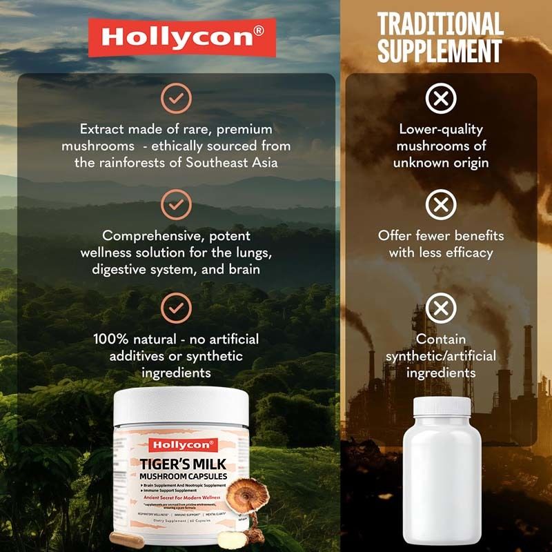 Suplemento de hongos para el crecimiento del cabello, la salud intestinal, digestiva, cerebral y pulmonar, enfoque cognitivo, respiratorio, cápsulas de hongos leche de tigre