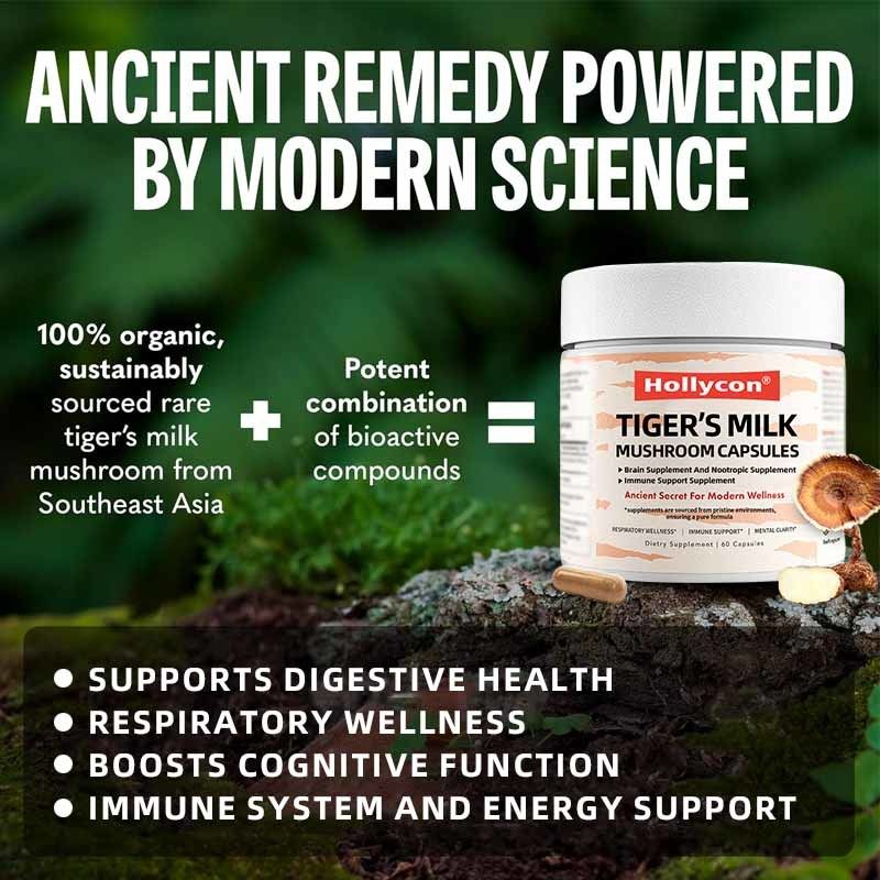 Suplemento de hongos para el crecimiento del cabello, la salud intestinal, digestiva, cerebral y pulmonar, enfoque cognitivo, respiratorio, cápsulas de hongos leche de tigre