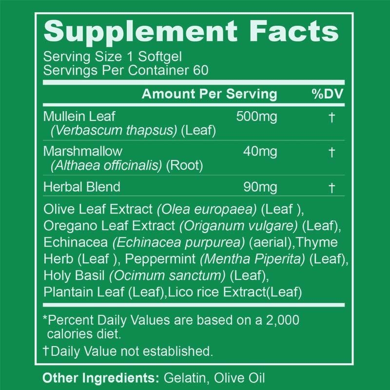 Extracto de hojas de muleta para los pulmones Softgels, desintoxicación pulmonar para fumadores, pulmón limpia apoyo respiratorio pulmonar, suplementos de hierbas, vegano, no transgénico, apoyo inmunológico digestivo, 180-cuento, suministro de 180 días