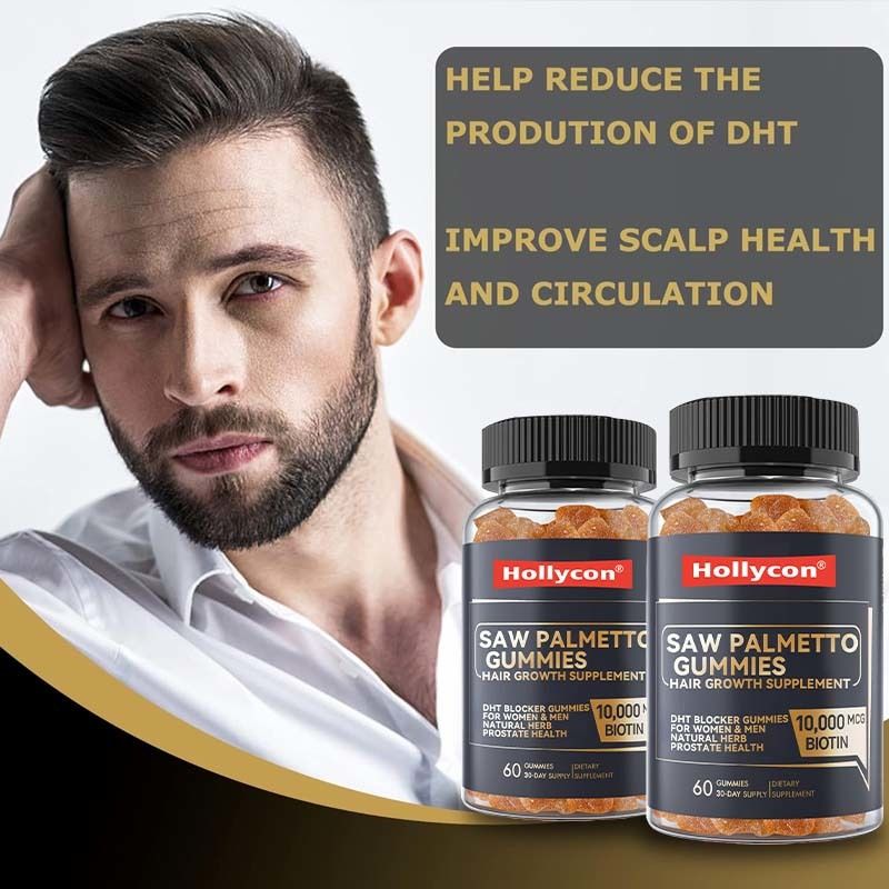 Suplemento para el crecimiento del cabello para mujeres y hombres, gomitas bloqueadoras de DHT, apoyan el equilibrio hormonal y la salud de la próstata, gomitas de Saw Palmetto