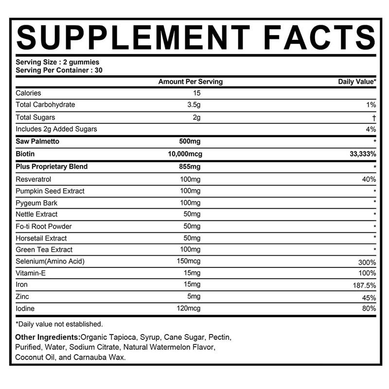 Suplemento para el crecimiento del cabello para mujeres y hombres, gomitas bloqueadoras de DHT, apoyan el equilibrio hormonal y la salud de la próstata, gomitas de Saw Palmetto