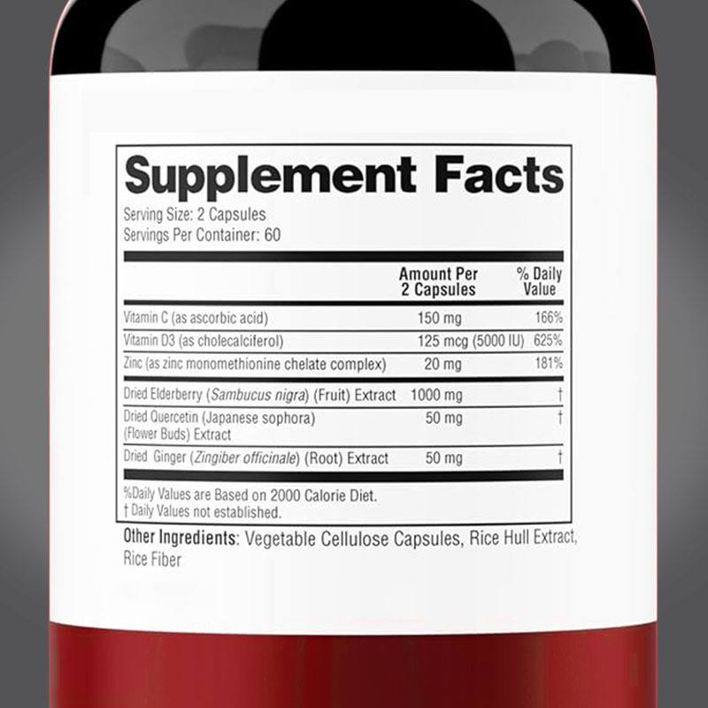 Elderberry Vitamina C y zinc 120 cápsulas Apoyo inmunológico Suplemento de hierbas Refuerzo de la inmunidad natural Elderberry cápsula