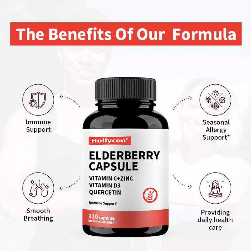 Elderberry Vitamina C y zinc 120 cápsulas Apoyo inmunológico Suplemento de hierbas Refuerzo de la inmunidad natural Elderberry cápsula