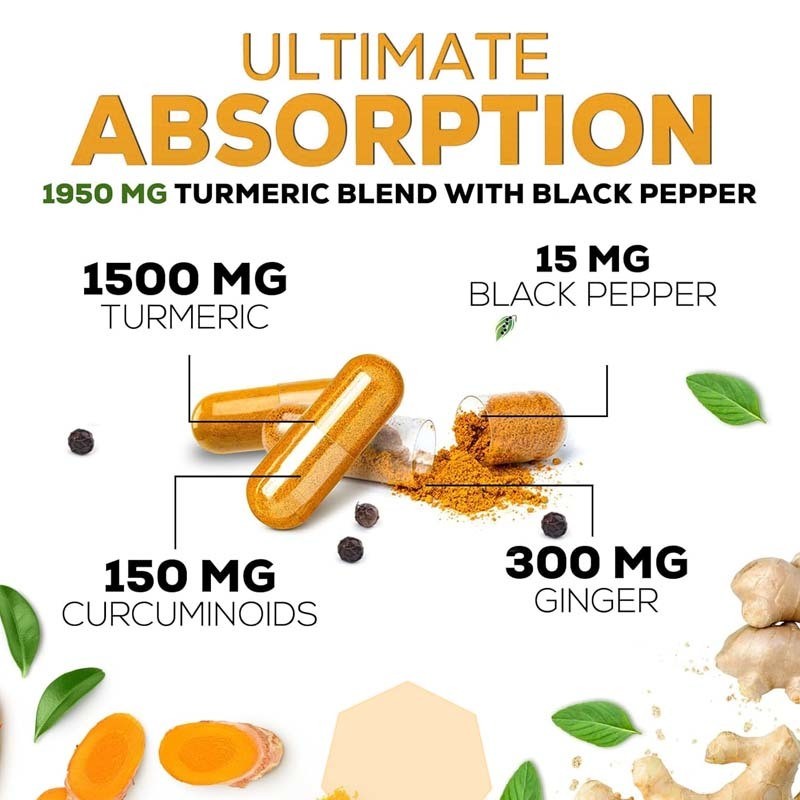 Suplemento de curcumina de cúrcuma OEM con cúrcuma orgánica y jengibre Pimienta negra para una mejor absorción de apoyo articular Cápsula de curcumina