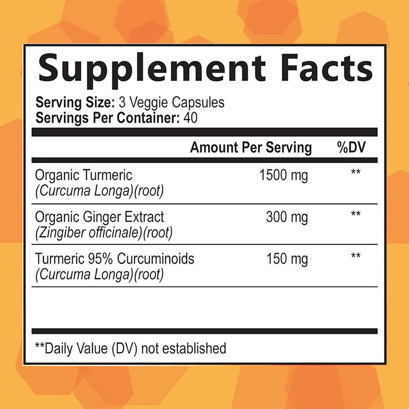 Suplemento de curcumina de cúrcuma OEM con cúrcuma orgánica y jengibre Pimienta negra para una mejor absorción de apoyo articular Cápsula de curcumina