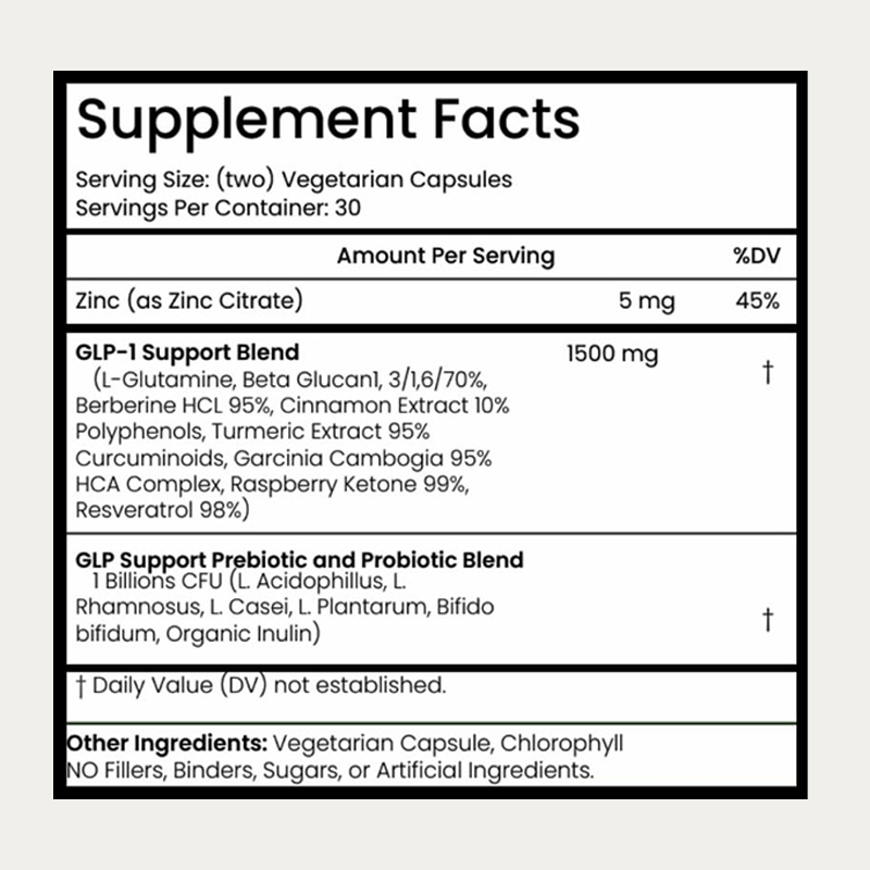Cápsulas de soporte metabólico con suplemento GLP-1 de alta venta, 60 cápsulas vegetarianas por botella. Tomar 2 al día