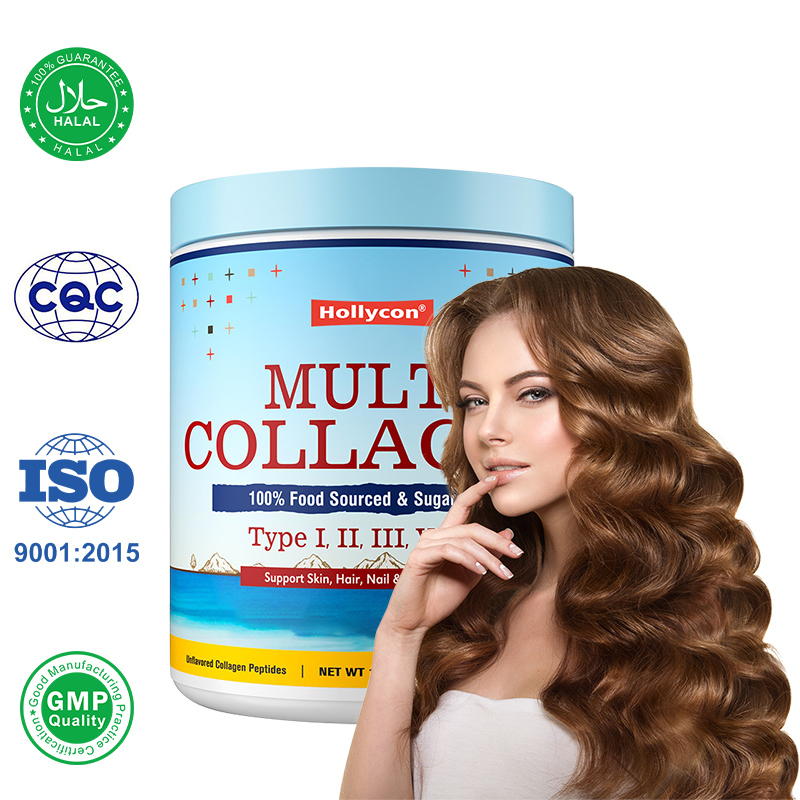 Polvo de péptidos de colágeno múltiple tipo I II III V X Suplemento de colágeno hidrolizado 454 g Personalizada 3 g de dosis diaria