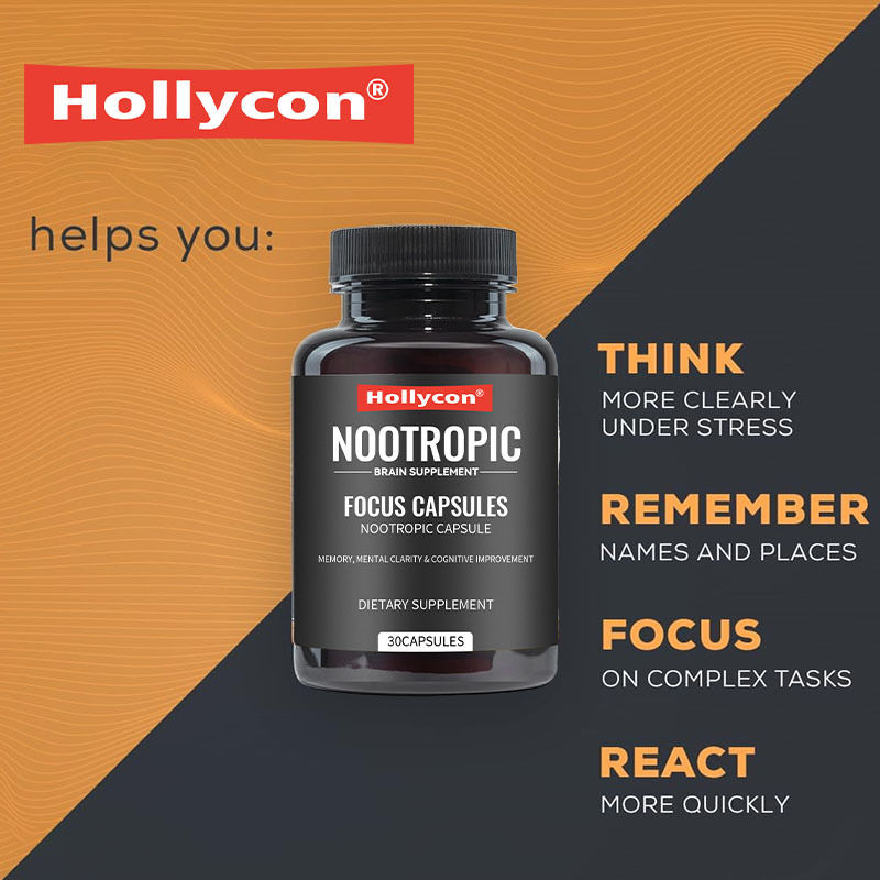 Las cápsulas de enfoque OEM con L-teanina vitamina B6 Memoria Claridad mental y mejora cognitiva Suplemento nootrópico para el cerebro