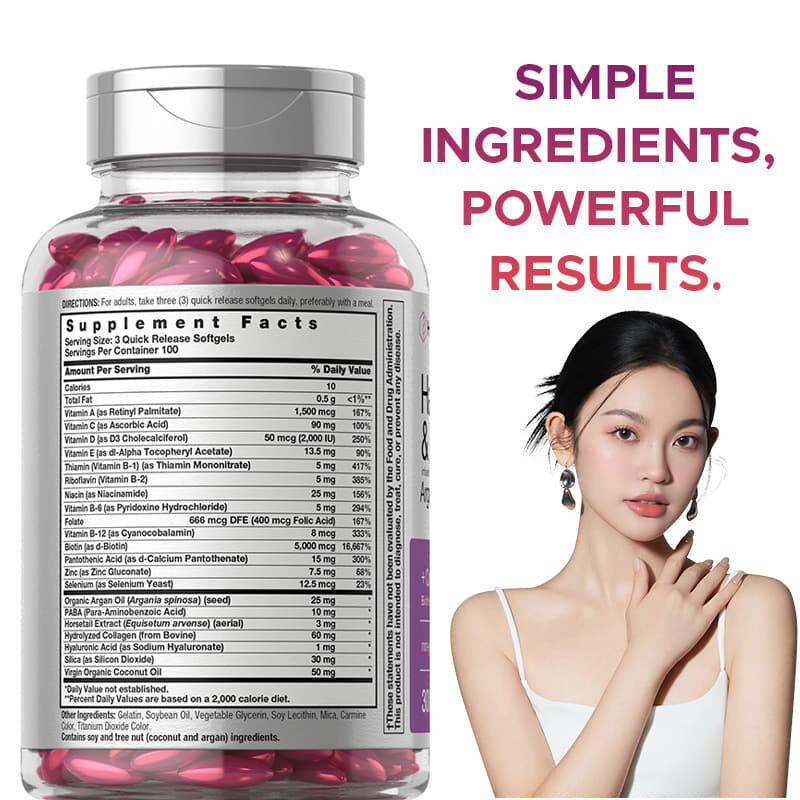 Cápsulas blandas para el crecimiento del cabello con biotina, vitaminas para cabello, piel y uñas, colágeno, vitamina C, fabricante original