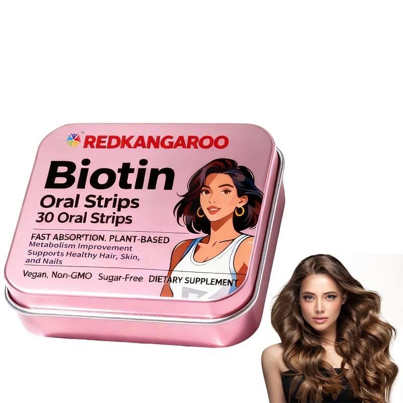 Biotina en tiras orales - rápida absorción, vegana, no transgénica, libre de azúcar - apoya el cabello, la piel y las uñas saludables - sabor a naranja delicioso - 30 cuentas de etiqueta privada, OEM disponible, precio de fábrica