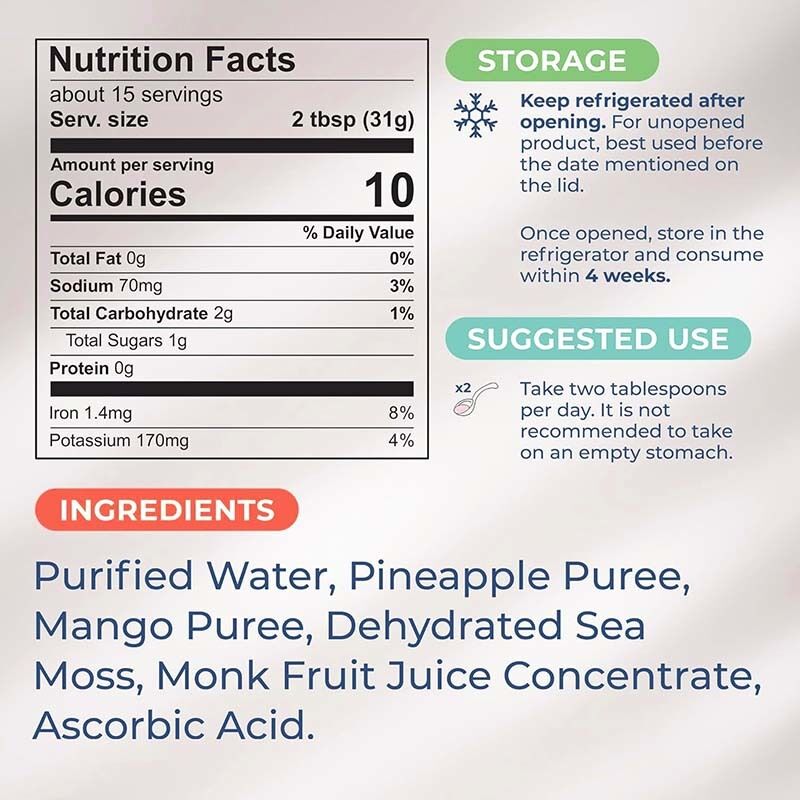 OEM Nutrición Seamos crudos Desintoxican y limpian ricos en minerales Proteínas Vitaminas Salud Musgo marino Gel de musgo marino