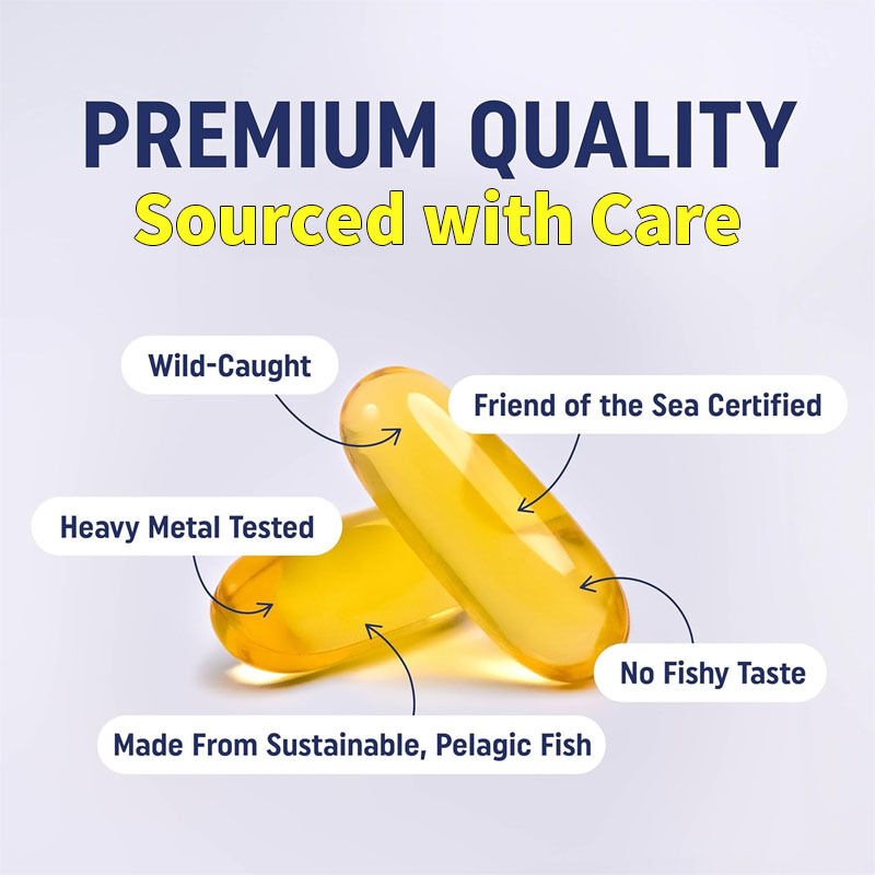 OEM Triple Fuerza Más de 2100mg Ácidos grasos Omega-3 Ácidos grasos Premium Wild Captured sin eructos Aceite de pescado 120 Ct Omega 3 Aceite de pescado
